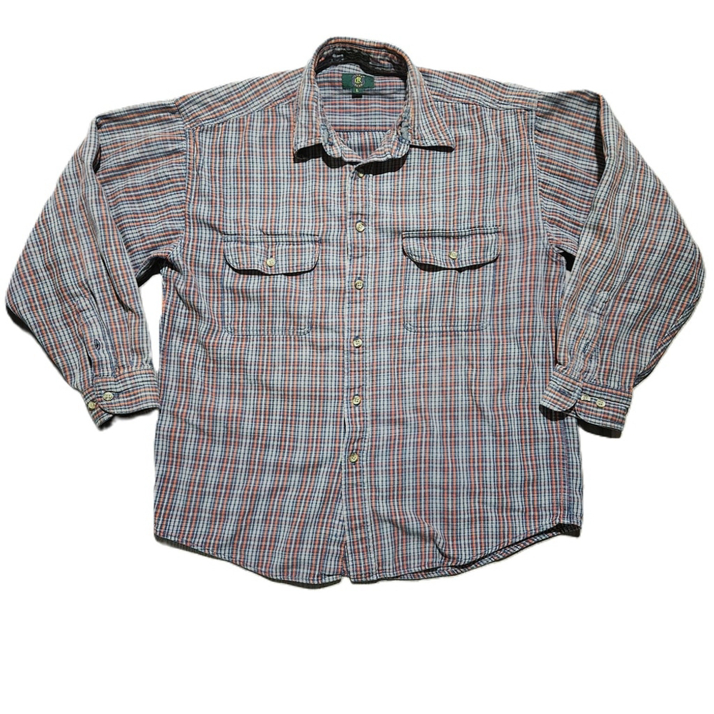 Club Room Blue Plaid Button Up Shirt Large